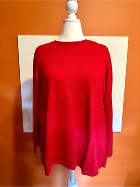 J. Jill Red Fine Knit Crewneck Tunic Sweater 2X